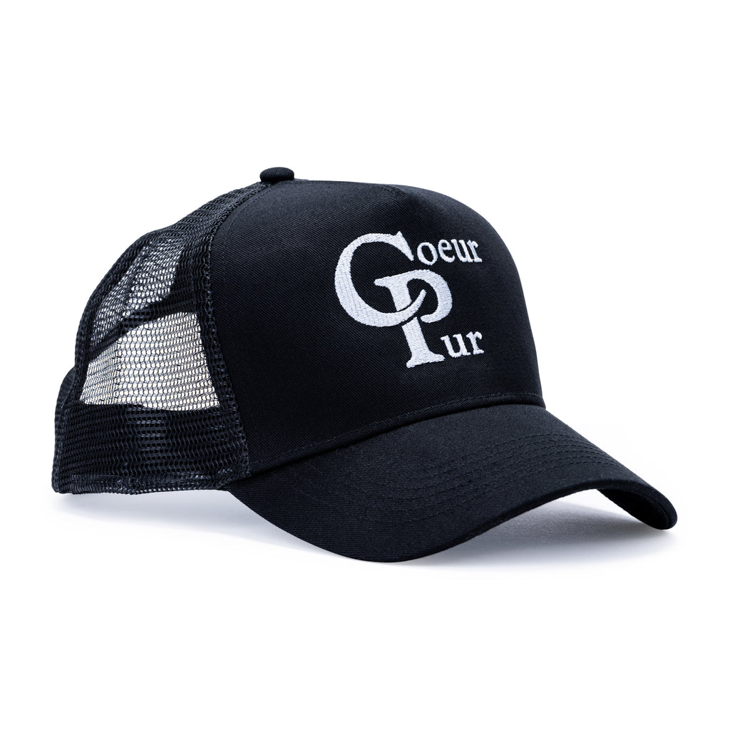 Front View Black Trucker Hat - Coeur Pur